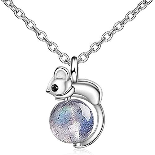 Preisvergleich Produktbild CKAWM Halskette Netter Mini-Maus-Anhänger-Halskette-Natürl... Mondlichtstein-Schlüsselbein-Kettens... Für Frauen