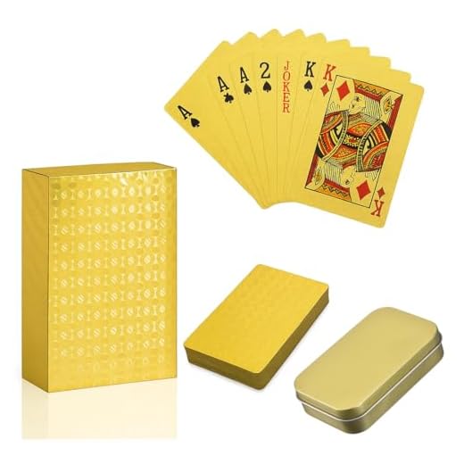 Wasserdichte Spielkarten, 54 Stück, Gold Kunststoff-Spielkarten, langlebige Spielkarten aus PVC Kunststoff, wasserdichte Spielkarten Pokerkarten für das Geschenkpartyspiel,Mit Gold Aufbewahrungsbox