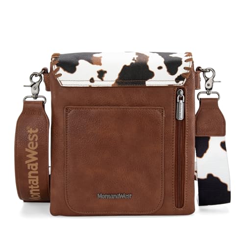 Image of Montana West Crossbody Bags for Women with Dual Compartments Western Cross Body Purse with Leopard Print Guitar Strap