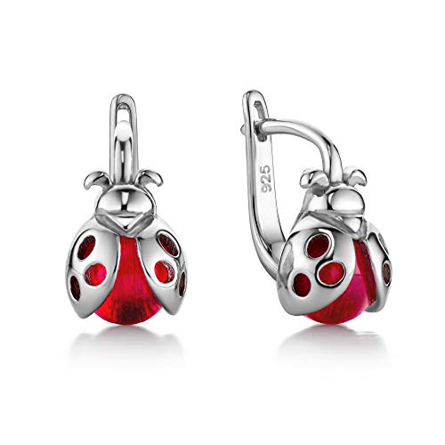 Pendientes de mariquita en plata de ley y acabado fino de esmalte