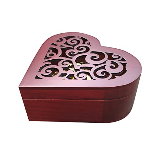 Image of BinkeGG Wooden Hollow Out Heart Shaped Wind up Music Box with Sankyo Musical Mechanism Tune: Howl's M0ving Castle (Merry Go Round of Life)
