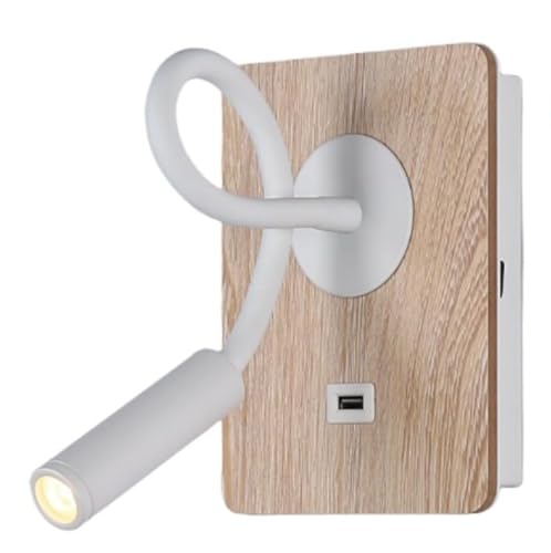 B·LED BARCELONA LED Aplique de Pared Madera con Interruptor y Foco Blanco Flexible Luz Blanco Cálido Puerto Carga USB para Lectura Cama Mesita de Noche Hotel