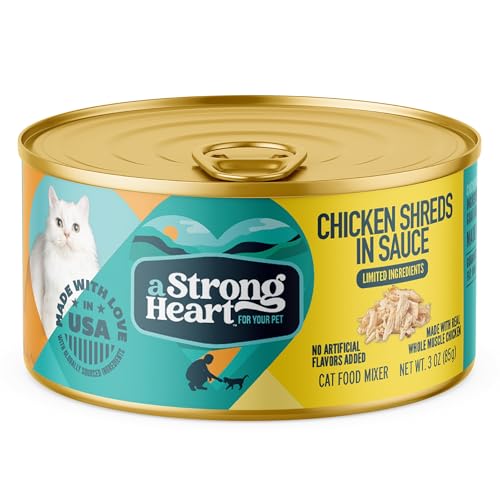 Image of A Strong Heart Canned Wet Cat Food, Chicken Shreds in Sauce -3 oz Cans (Pack of 24), Made in The USA with Real Chicken