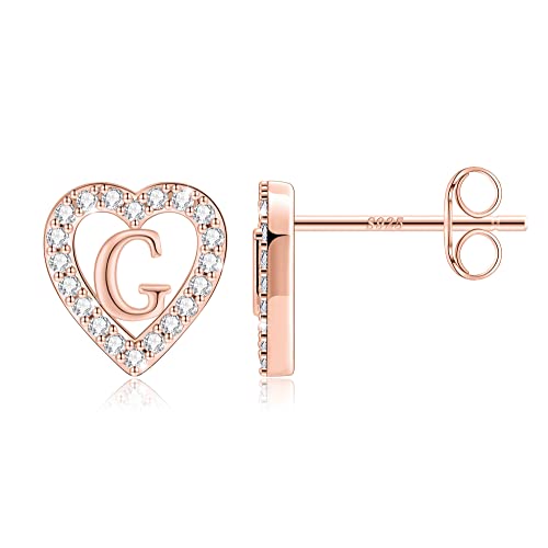 Image of Anoup Heart Initial Earrings for Girls Gifts - S925 Sterling Silver Post CZ Hypoallergenic Stud Initial Earrings for Women Teen Girls Birthday Gifts for Kids Jewelry