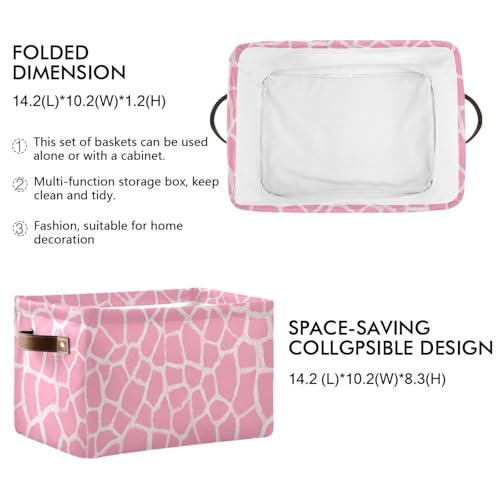 Image of Aslsiy Storage Basket Abstract Modern Giraffe Print Nursery Bins Pink Baby Canvas Box Clothes Shelf Basket Laundry Hamper Gift Basket for Home Closet 2 Pcs
