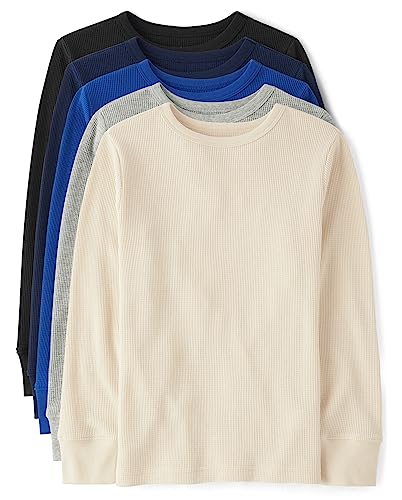 The Children's Place Boys' Long Sleeve Thermal Henley Shirts 5-Pack, Multi Color, Large