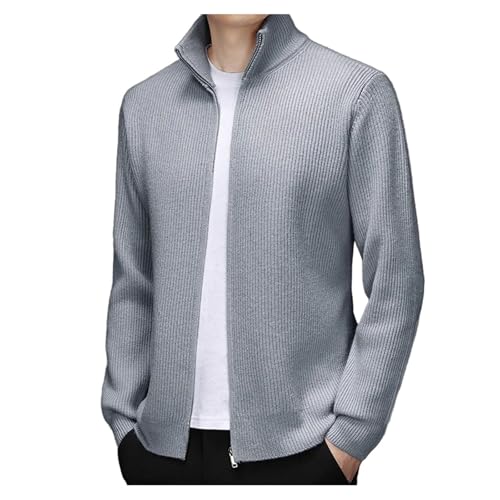 Men Spring Vintage Sweater Cardigan Solid Color High Collar Zipper Fly Knit Cardigan