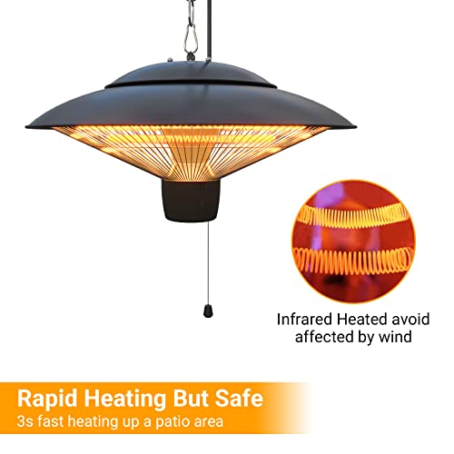 Outdoor Patio Heater, Hanging Electric Porch Heater, Ceiling Mounted Patio Heater, Waterproof Space Heater Lamp For Patio, Outdoor Heater With 2 Adjustable Modes 600W/1500W #TOP5