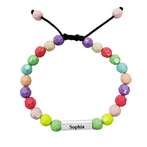 Dreamdecor Personalized Name Bracelets for Kid, Adjustable Colorful Bead Bracelets 5.5â€ - 7.0â€ Custom Bracelets for Girl