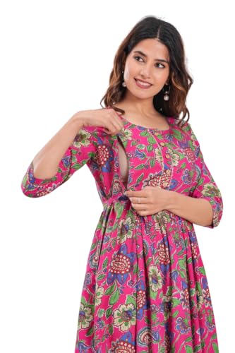 Image of JAIPURFAME Stylish Women's Pure Cotton All Over Printed Kurti Gown, Maternity Dress, and Feeding Dress - Comfortable and Elegant Maternity Wear for Women