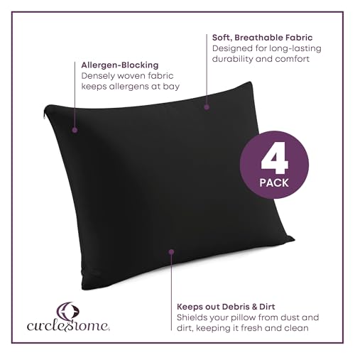 100% Cotton Zippered Pillow Protector (2 pck) Standard - Navy (Standard Set of 4, Black)