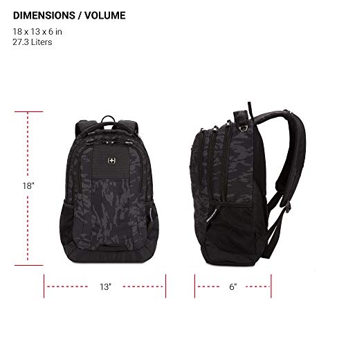 Image of SWISSGEAR Cecil Laptop Backpack, Fits Most 16-Inch Laptops, Three-Compartment Design, Airflow Back Panel, Black, 27.3L, 18-Inch