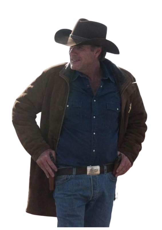 Manteau de cowboy shérif en daim véritable pour homme à l'esprit d'aventure