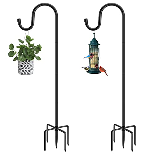 Image of Shepherds Hooks for Outdoor, 48 Inches Garden Bird Feeder Pole for Hanging Bird Feeder, Plant Baskets, Solar Light Lanterns, Outdoor Plant Hanger Hook with 5 Base Prongs, 2 Packs