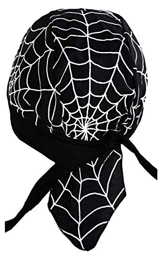 Spider Web Bandana Dorag Cap Black and White Motorcycle Durag Bikers Helmet Liner Cycling Head Wrap Hat