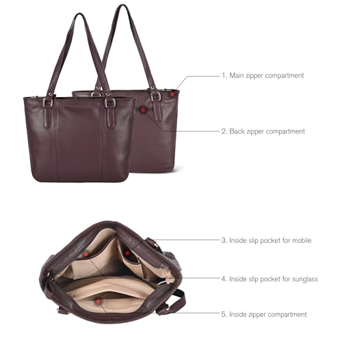 Image of Leather Purse For Women - Real Leather Tote For Women - Ladies Shoulder Handbag For Work, Travel, Casual Use