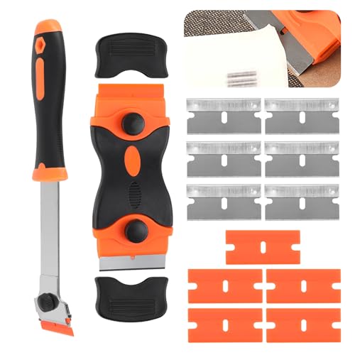 Rasqueta Vitroceramica con 5 Hojas de Acero Inoxidable y 5 de Plástico, Set de Rascadores de Cocina, Rascador para Horno, Inducción y Vidrio Cerámico
