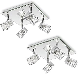 Pair of - Modern Chrome Ice Cube 4 Way IP44 Bathroom Ceiling Light Spotlights