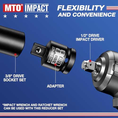 Image of MTO 2-Piece 1 /2 inch Female to 3 /8 inch Male Impact Socket Adapter Set, 1 /2 inch Drive Impact Driver Conversions for Impact Wrench, Chrome Molybdenum Alloy Steel (Pack of 2)