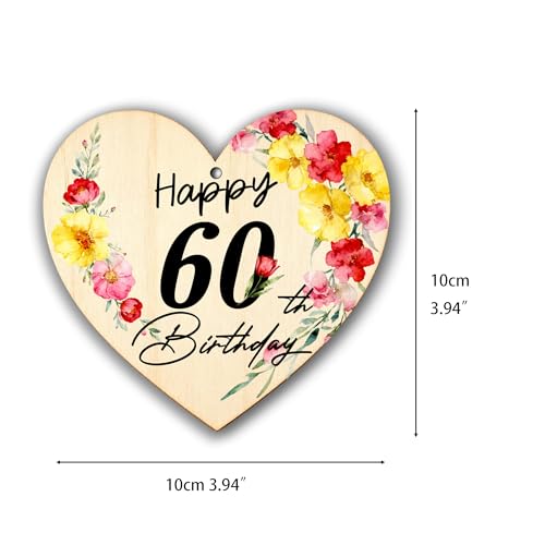 Runovate 60th Birthday Gifts for Women, 60th Birthday Card for Women with Wooden Heart Plaque, 60th Flower Happy Birthday Card with Envelope and Plaque for Mum Wife Sister Daughter - Image 2