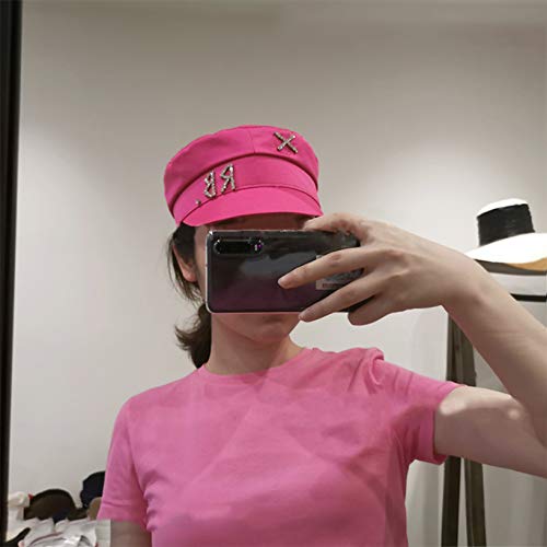 Elegant Breton Fiddler Cap For Women Distressed French Style Beret Hats Women's Leather Baker Boy Hat Rose Red #TOP6