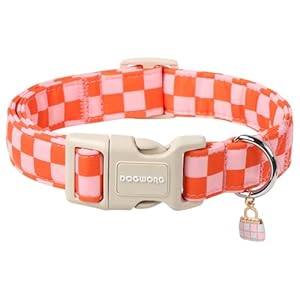 DOGWONG Pink Plaid Dog Collar, Pink Girl Dog Collars, Adjustable Cute Pet Collars Girl Design Dog Collar for Small Medium Large Dogs