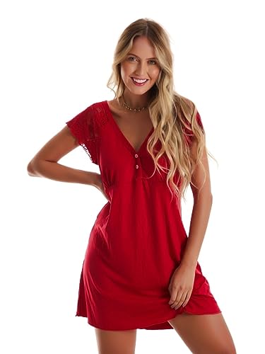 Kit com 2 Camisolas em Viscose com Detalhes Renda Estilo Camiseta Noite Dormir Amamentação Maternida
