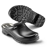 SIKA Komfort Unisex offene Holzclogs, breite Passform, Arbeitsschuhe aus Leder, rutschfeste, stoßdämpfende PU-Sohle, Permair-Leder, Lebensmittelindustrie, Freizeit- und Service-Arbeitsclogs