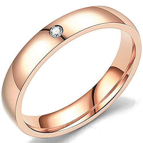 Jude Jewelers 4MM Stainless Steel Dome Styel Cubic Ziron High Polished Wedding Band Ring (Rose Gold, 6)