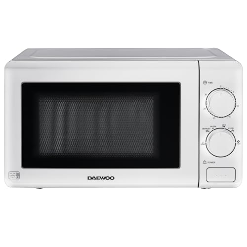 Daewoo - Microondas manual, 20 litros, 800 W, 6 ajustes de alimentación, incluyendo descongelación, temporizador de 30 minutos, señal de extremo de cocción, puerta de visualización con botón de