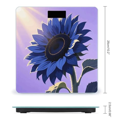 Báscula digital de baño con diseño girasol azul oscuro miniatura 2