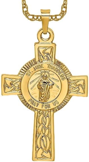 IceCarats 14K Solid Yellow Gold Holy Cross San Judas Tadeo St Jude Patron Saint Thaddeus Medal Necklace Religious Chain Pendant Jesus Christ Charm
