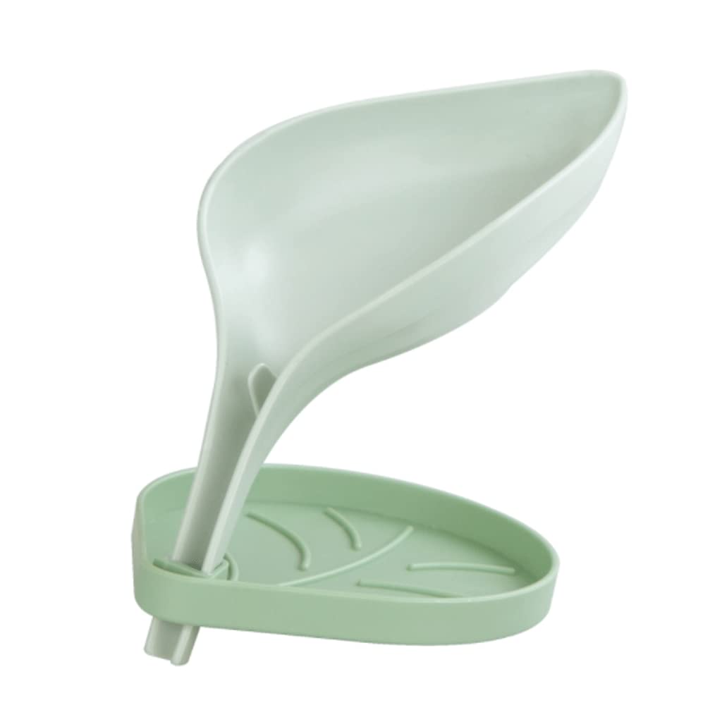 soap box holder, Soap Dish Holder,SoapTray,Self-Draining Leaf-shaped, Multifunctional Drain with Triangular Baffle(Green)