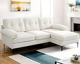 82' White Sectional Couch w/Chaise, Chenille Cream Convertible L Shaped Sofa Couch, Mid-Modern Century 3 seat Pet-Friendly Couch for Living Room, Apartment, Office with Removable & Washable Cushions