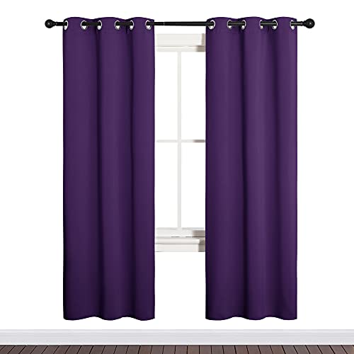 Image of NICETOWN Thermal Insulated Blackout Draperies Curtains, Triple Weave Home Decoration Solid Ring Top Blackout Drape Panels for Bedroom (Set of 2, 34 x 72 inches, Royal Purple)