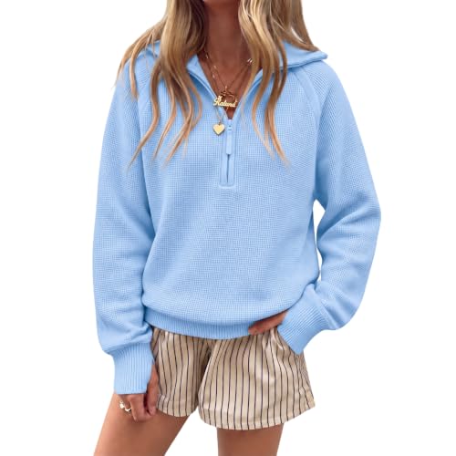 Quarter Zip Pullover Women Knit Striped Sweaters 1/4 Zip Cute Fall Sweaters - image 1