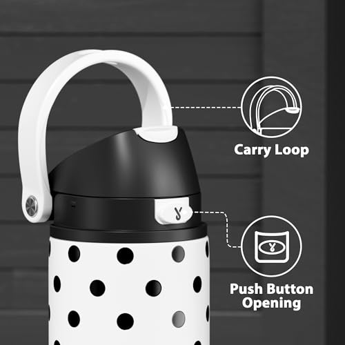 Image of 24 oz Insulated Water Bottle with Straw: Meoky Stainless Steel Metal Water Bottle with 2-in-1 Lid - Leak Proof, Cold for 24 Hours, Fits in Car Cup Holder, BPA-Free for Sports Travel Car, Polka Dot
