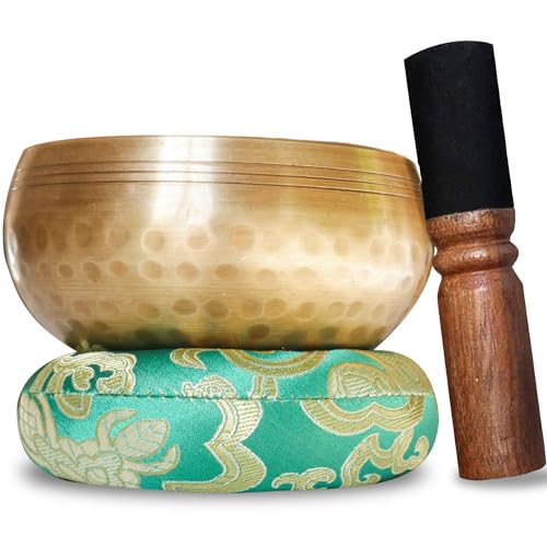 Cuenco Tibetano Artesanal + E Book   Hecho a Mano en Nepal   Cojín, Mazo de Madera, Caja Lokta   Meditación   Relajación   Curación   Satisfacción o Reembolso Oro