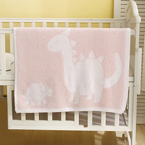 Image of BOBOYOYO Plush Baby Blankets for Girls Boys Newborn Soft Fuzzy Warm Swaddle Receiving Blanket Heart Animal Print Toddler Blanker for Crib Stroller Infant Nursery (Light Pink Dinosaur, 30 x 30 Inch)