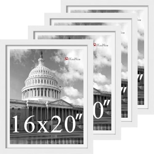 KissNow 16x20 Picture Frame 4 Pack, White Solid Wood, Gallery Wall Decor