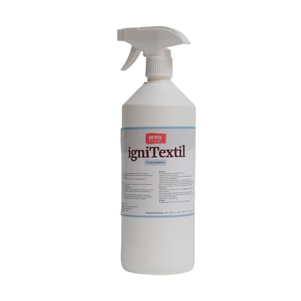 Spray Ignifuge Textile Naturel 1L – Traitement Anti Feu Tissu M1 – Rideaux Décors Tissus – 10m² Léger – Protection Incendie – Prêt à l'Emploi – Fabriqué en France