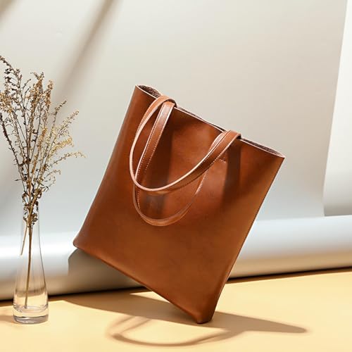 Vintage Large Capacity Waxed Cowhide Vertical Shoulder Tote Bag | Premium Genuine Leather Versatile High-end Handbag2