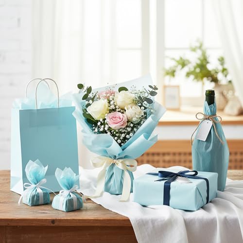 Image of woric 160 Sheets Light Blue Tissue Paper for Gift Bags 20 X 14 Inches Dusty Blue Tissue Paper Bulk for DIY Crafts Gift Packaging Baby Shower Boy Weddings Birthday Party Decorations