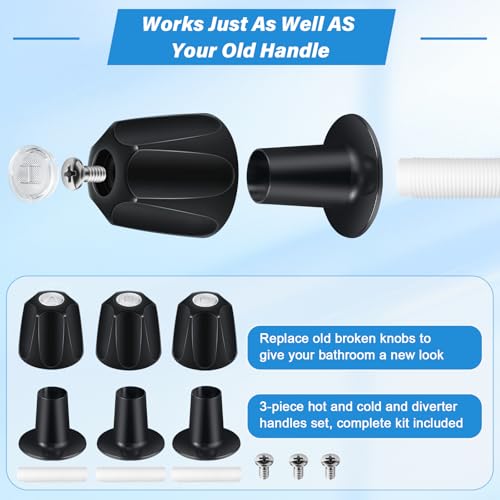 Coolfell Metal Matte Black Shower Knob 3 Piece Replacement, Compatible with Price/Pfister Verve Tub Shower Handle, 3 Faucet Handle Trim Kit, 12 Point Broach Shower Knobs, Height 2.35 in Width 2.35 in by Coolfell - Used condition - Image 3