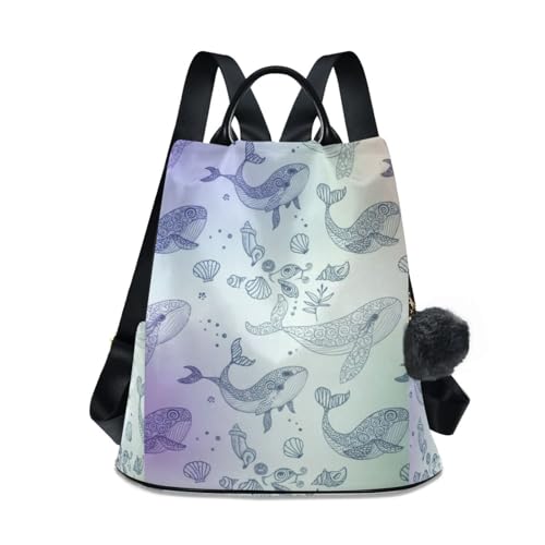 Mochila de moda para mujer con ballenas pastel, bolsa de viaje cómoda para paseos urbanos