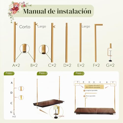 Miniatura 8 de Arco De Mesa Ajustable, Soporte Mesa Decoracion Con Clips, 120 Cm 260 Cm, Barra Decoracion Mesa De Metal, Arco De Mesa Dorado Para Navidad, Boda, Cumpleaños, Decoración De Fiesta
