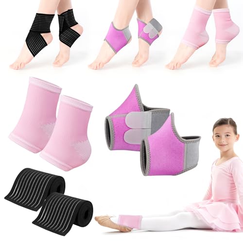 Acxetx 6 PCS Kids Ankle Brace Set, Ankle Support Wraps, Knitted Ankle Sleeve Sock for Sprains, Injuries and Active Play for Daily Wear, Injury Prevention (Small)