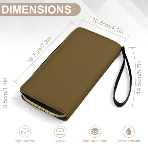 Women's Cute Decor Long PU Zipper Wallet, Travel Purse Fashion Design, Huge Storage Capacity Purse With Rope Brown2