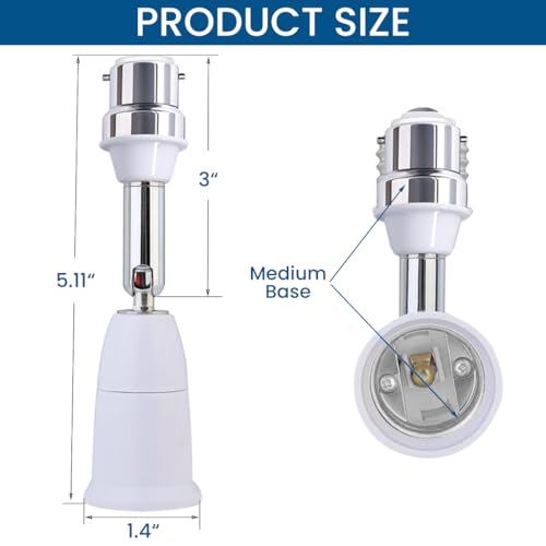 Image of ELEPHANTBOAT 2 Pcs B22 to E27 Light Socket Converter Extender, Flexible 360 Rotatable Adapter for B22 to E27 Bulb, Bulb Lamp Holder Extender Holder Socket Fit for LED, CFL