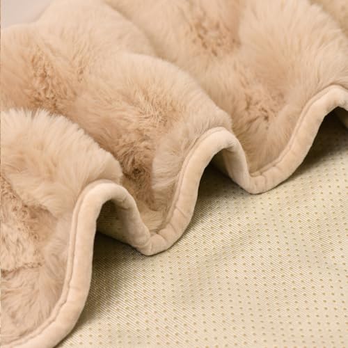 MERRYLIFE Thick Plush Faux Rabbit Fur Sofa Slipcovers 1-Piece Non-Slip Warm Soft Cozy Couch Covers Arm Covers Furniture Protector(Coffee, Sofa Cushion 70 * 210cm)